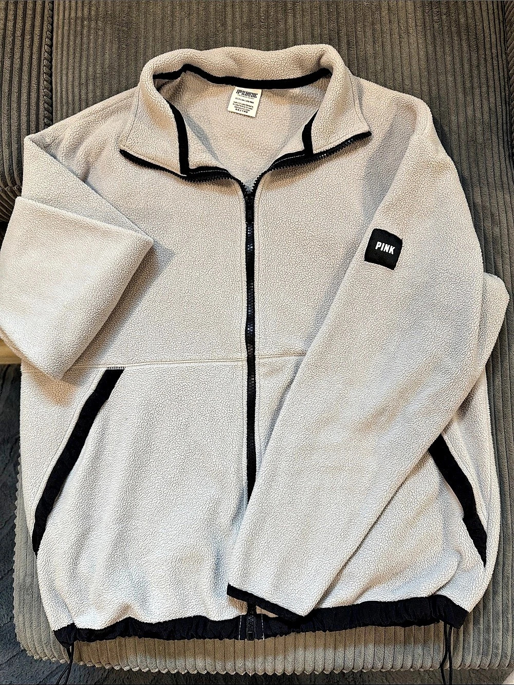 PINK Fleece Full-Zip Jacket in Gray Size XL Like New